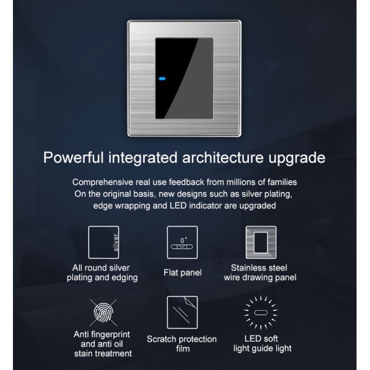 saklar lampu 86 stainless bruss dengan led indicator 1/2/3 gang 1 way