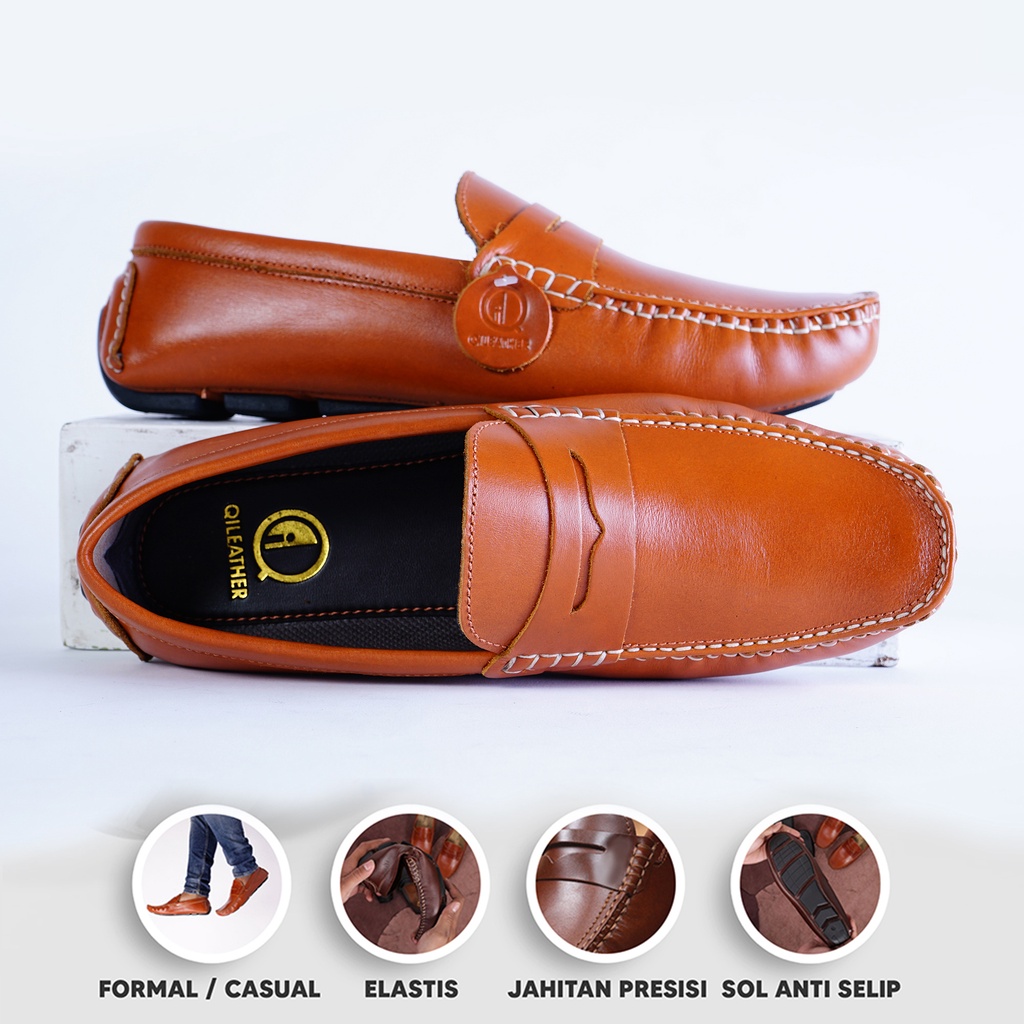 Sepatu Kulit Sapi Pria Dewasa Asli Import Impor Original Ori 100% Premium Kasual Cassual Selip Slip 