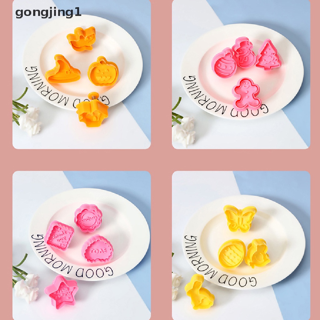 Ggg 4PCS Cetakan Kue Kering 3D Snowman Animal Biskuit Baking Natal Kue Decorag Tool ID