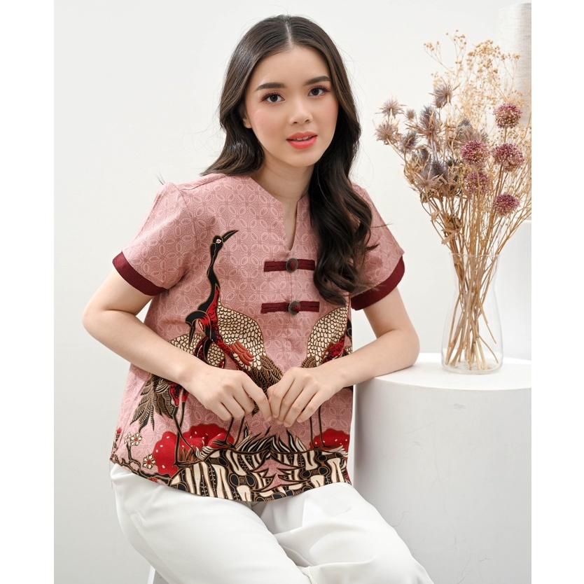 Atasan Batik 208 JCO /Blouse Batik Wanita Modern/ Batik Jumbo /Batik Pasangan/ Batik Merah/ Baju Imlek