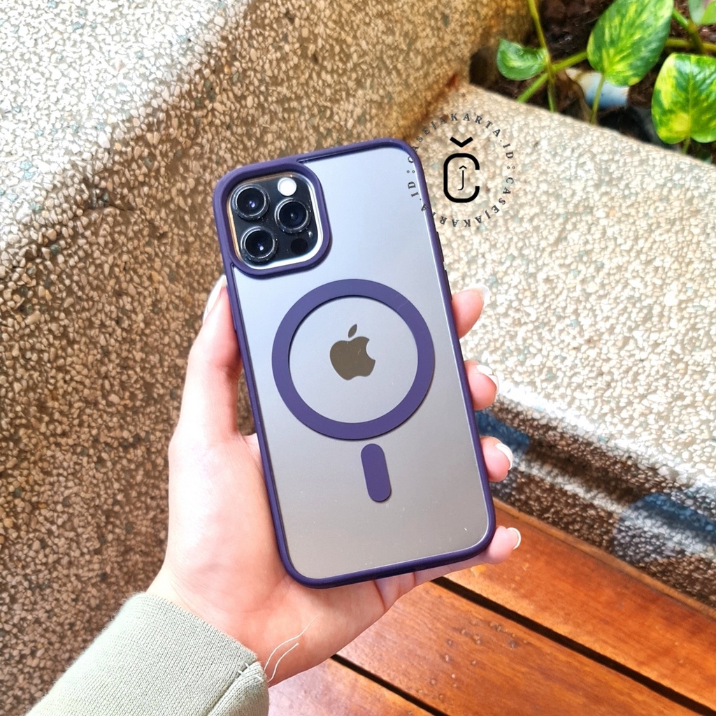 (PMAG) - IPHONE X XS XS MAX XR 11 11 PRO 11 PRO MAX 12 12 PRO 12 PRO MAX 13 13 PRO 13 PRO MAX 14 14 MAX 14 PLUS 14 PRO 14 PRO MAX - DEEP PURPLE MAGSAFE EDITION MATTE CASE ANTI KUNING CLEAR ACRYLIC