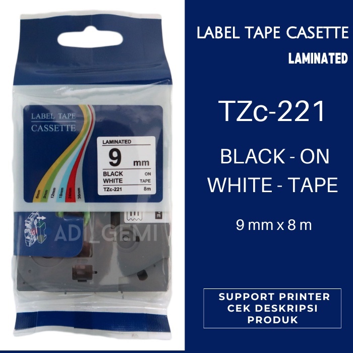 

Compatible Label Tape Brother TZc-221 - Black On White 9mm
