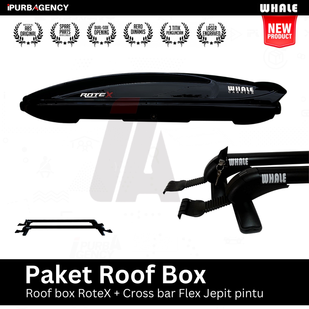 Jual Paket Whale Roof Box Rote X Cross Bar Flex Jepit Pintu Shopee