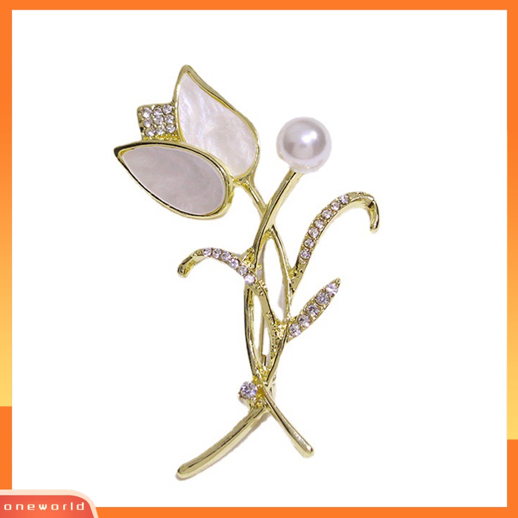 [WONE] Bros Pin Bentuk Tulip Manik Putih Hias Dekorasi Temperamen Pakaian Pencocokan Perhiasan Aksesoris Wanita Mutiara Berlian Imitasi Pin Untuk Pacaran