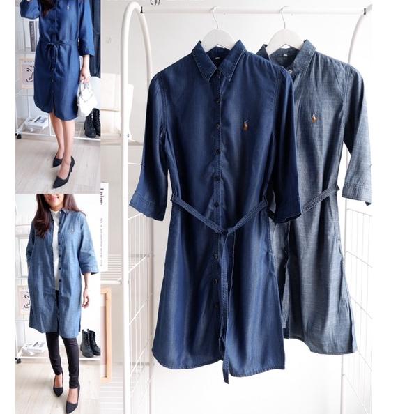 (P-Z-O-♥☞) Ralph Lauren Wash Denim Midi Dress proses cepat