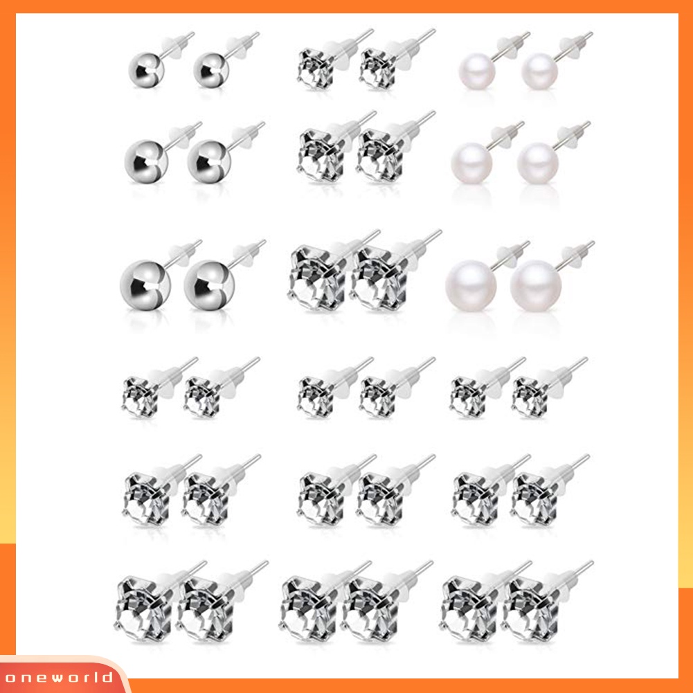 [WONE] 30pasang Wanita Hati Segitiga Mutiara Imitasi Berlian Imitasi Stud Earrings Set Perhiasan