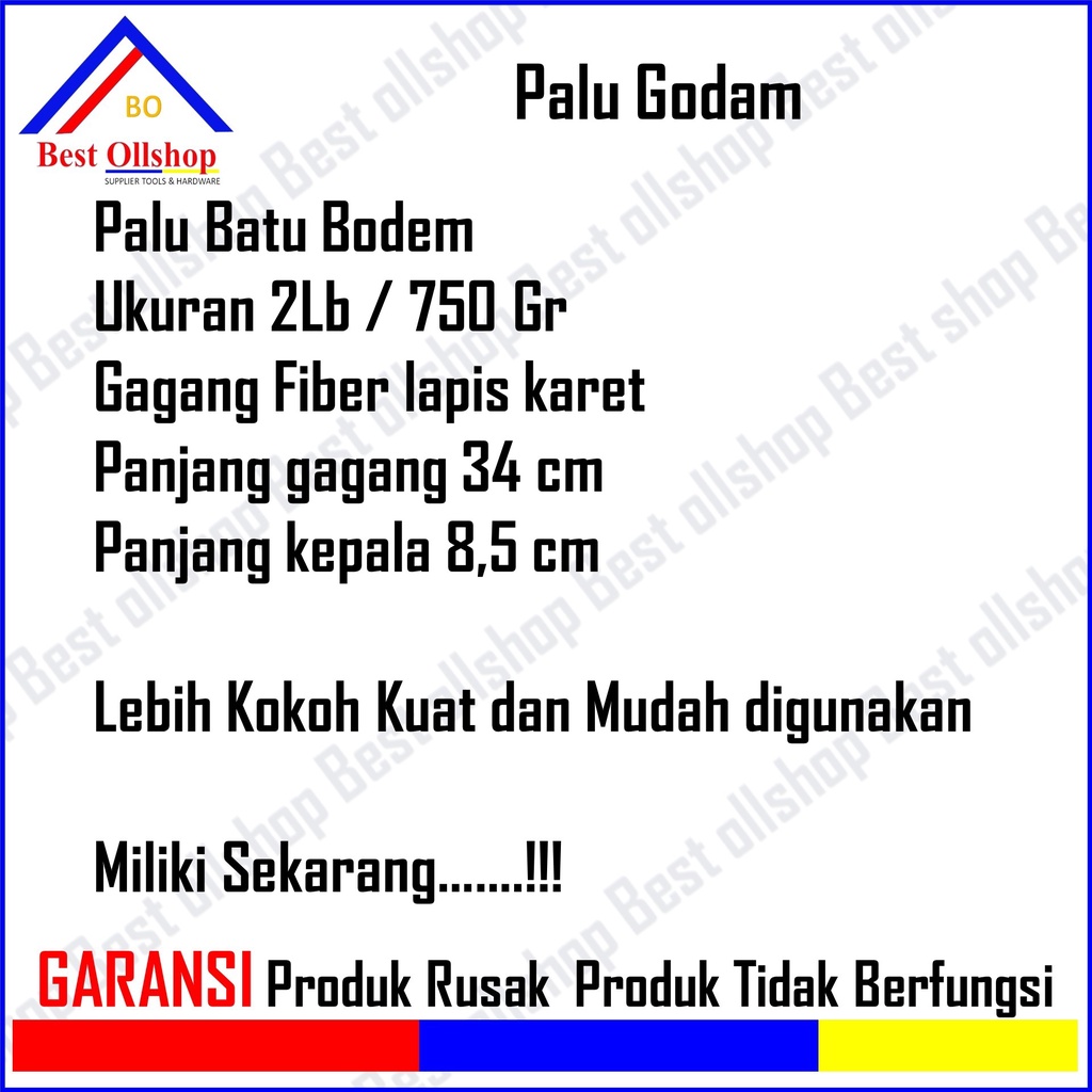 Palu Besi Kepala Batu Bogem Godam Bodem Gagang Fiber 2 Lb Murah