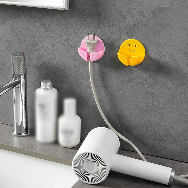 [Harga Grosir] Hemat Tempat Serba Serbi Organizer Alat Telepon Charger Memperbaiki Rak Self Adhesive Power Plug Holder Kait Smiley Bulat Bebas Pukulan Untuk Kamar Mandi Dapur Kantor