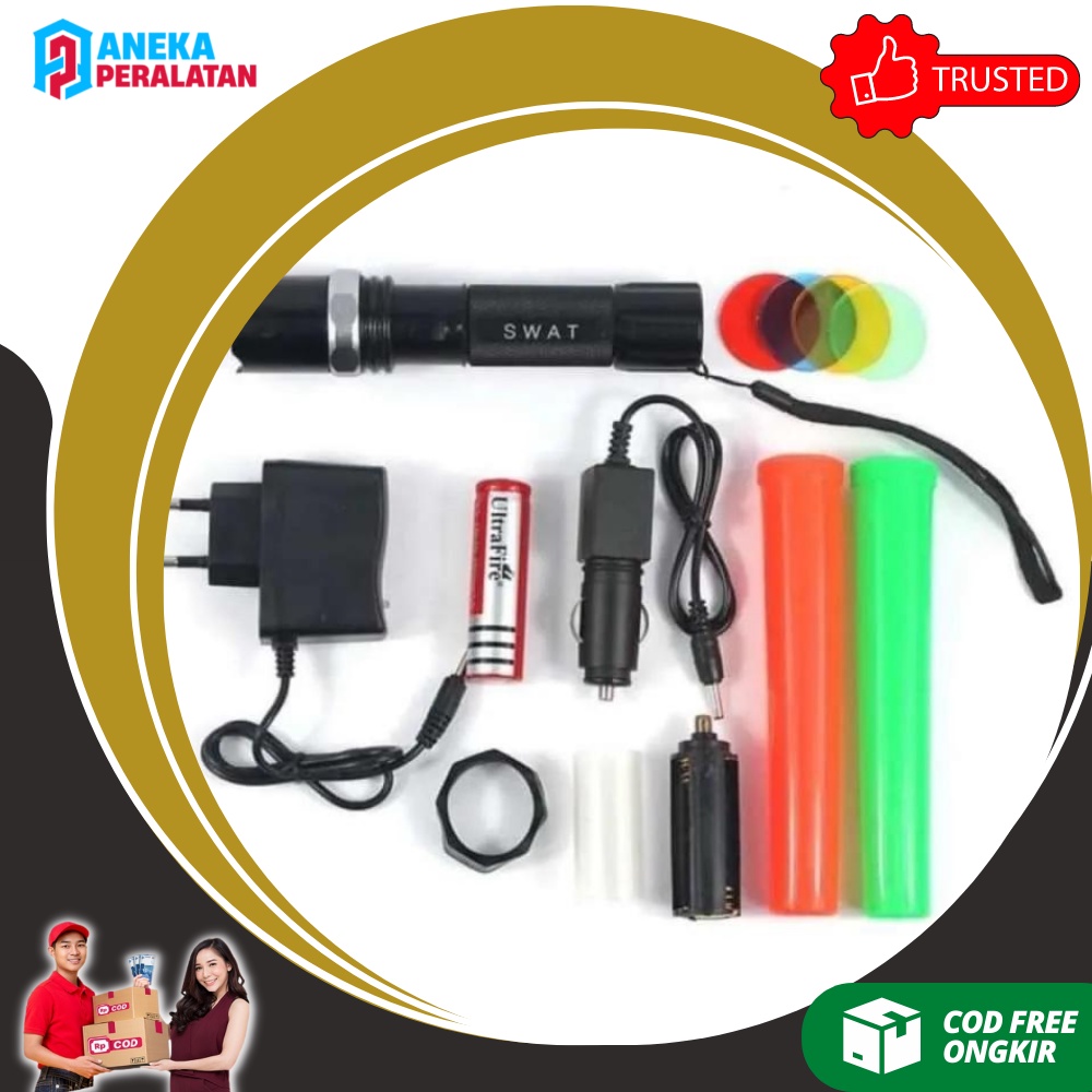 Paket Senter SWAT Senter LED Police Polisi Emergency Senter Cas Super Terang Mini Cone Kompas Lalin