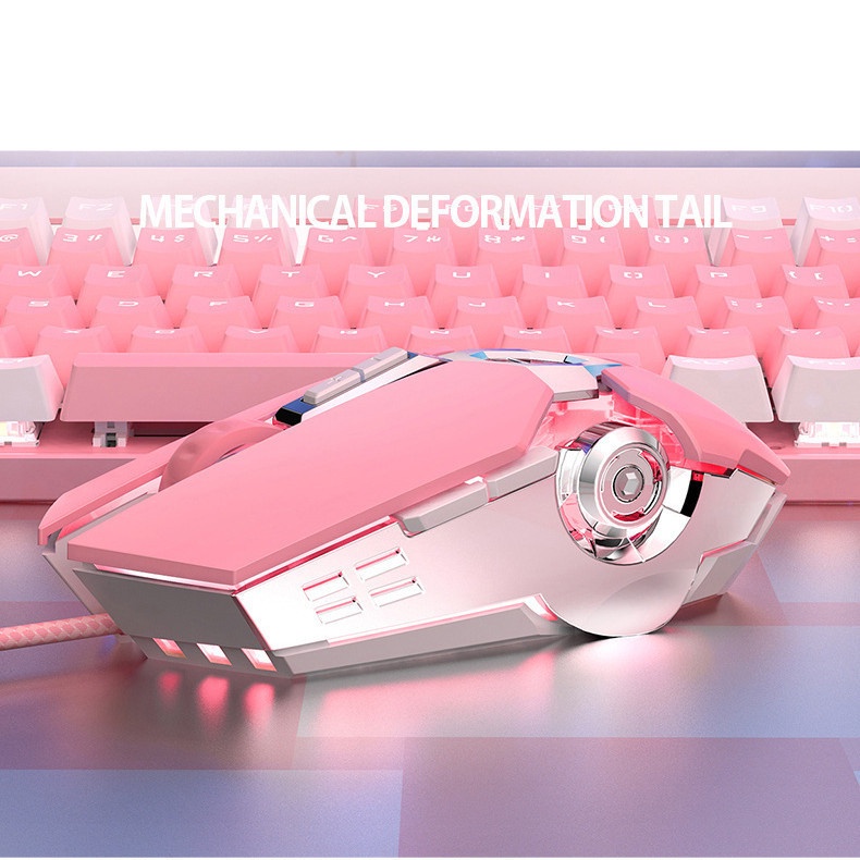 Pink Mekanik E-sports Macro Game Luminous Wired Mouse DPI Adjustable800 /1200 /2400 /3200 Untuk PC Laptop