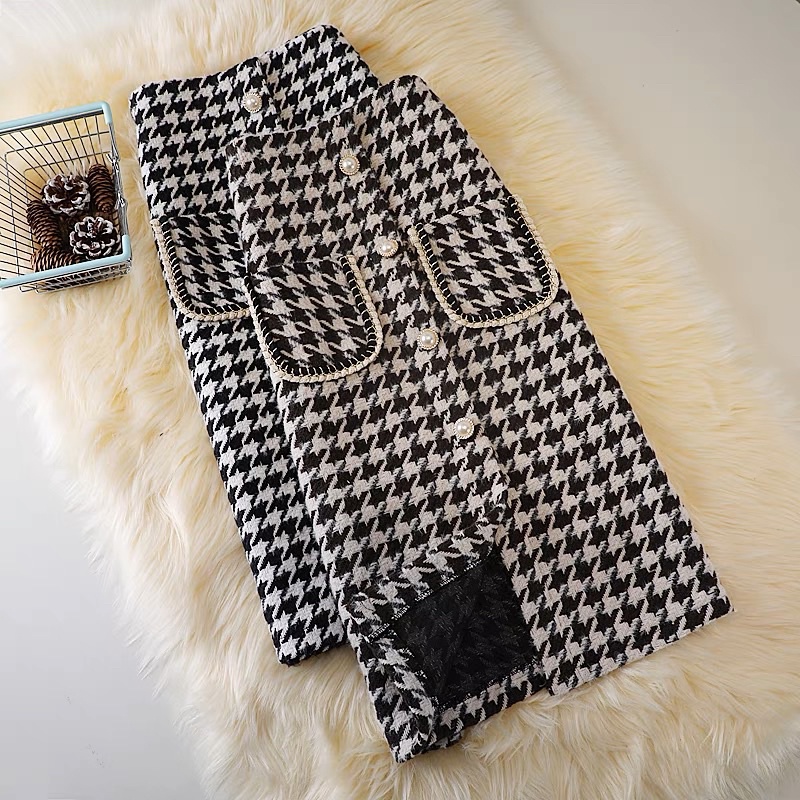 Rok tweed import houndtooth skirt fashion korean style autumn wanita woman cewek spring bawahan