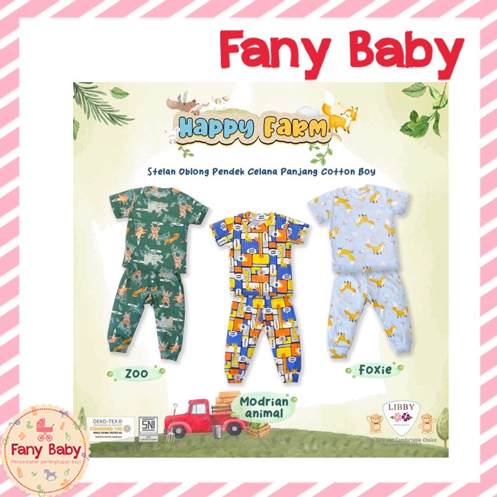 LIBBY SETELAN OBLONG COTTON PENDEK CELANA PANJANG MOTIF HAPPY FARM