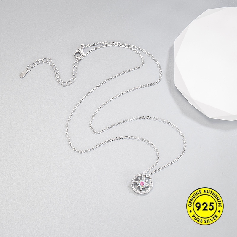 Kalung S925 Perak Delapan Berujung Bintang Moonstone U1505