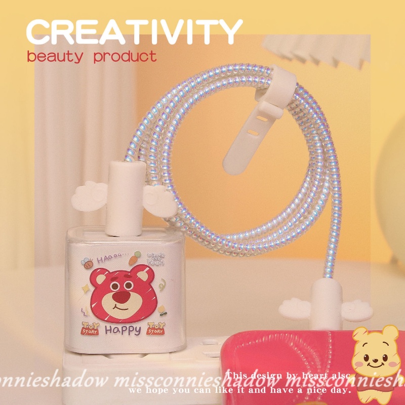 Kartun Karakter Anime Lucu Charger Plug Cover Kompatibel Untuk Apple18/20W Adaptor Charger Lembut TPU USB Cable Spring Line Wrap Protector Data Line Cord Atur Lilitan Kawat Ikat