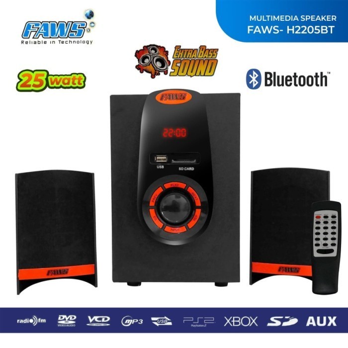 Speaker Multimedia FAWS H-2205 speaker aktif Bluetooth Speaker 2.1 MEGA BASS Speaker Multimedia FAWS H-2205BT