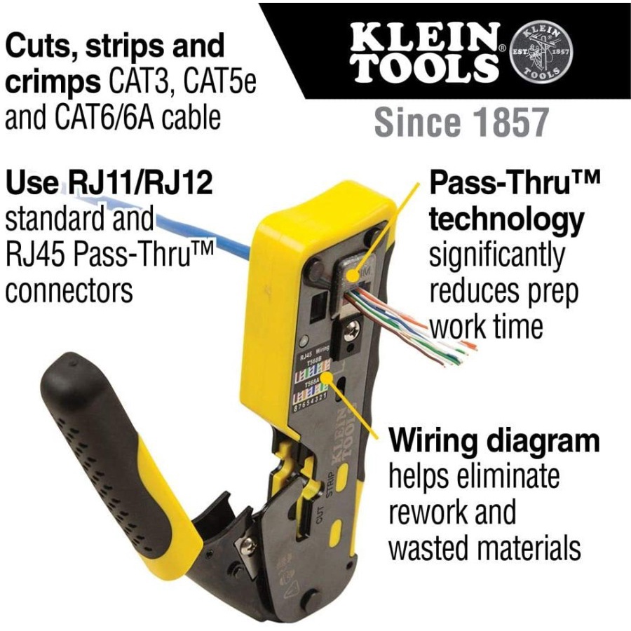 Klein Tools Pass-Thru Modular Crimper RJ45 RJ11 Tang CAT6 VDV226-110