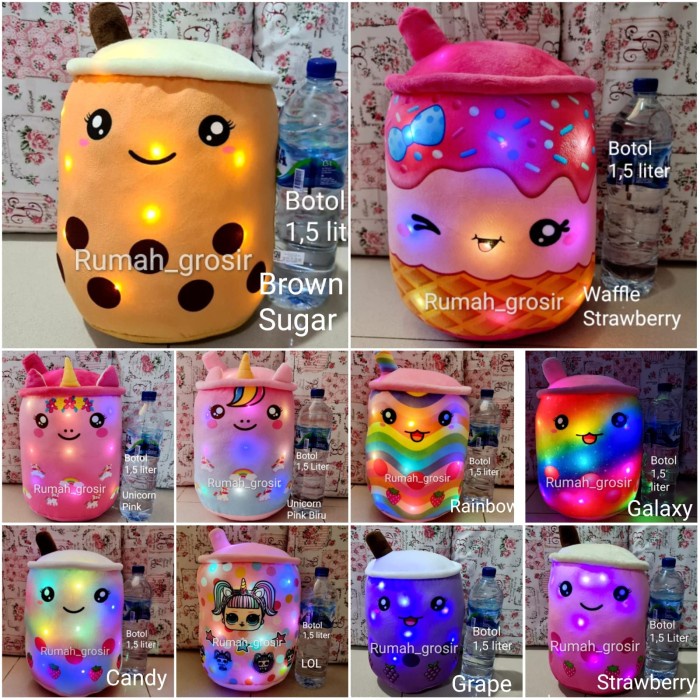 Boneka Boneka Boba Bubble Brown Sugar Strawberry Ukuran Besar Led Lampu