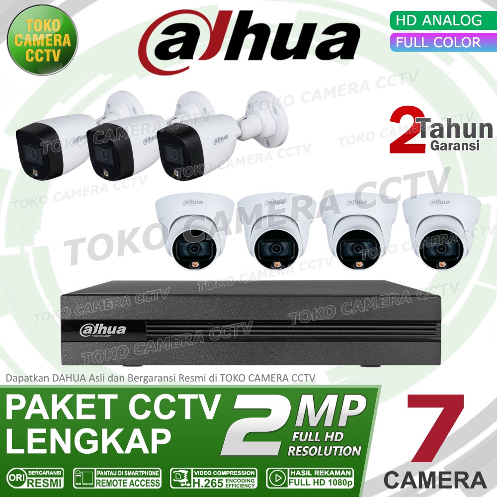 PAKET CCTV DAHUA 2MP FULL COLOR 8 CHANNEL 7 KAMERA