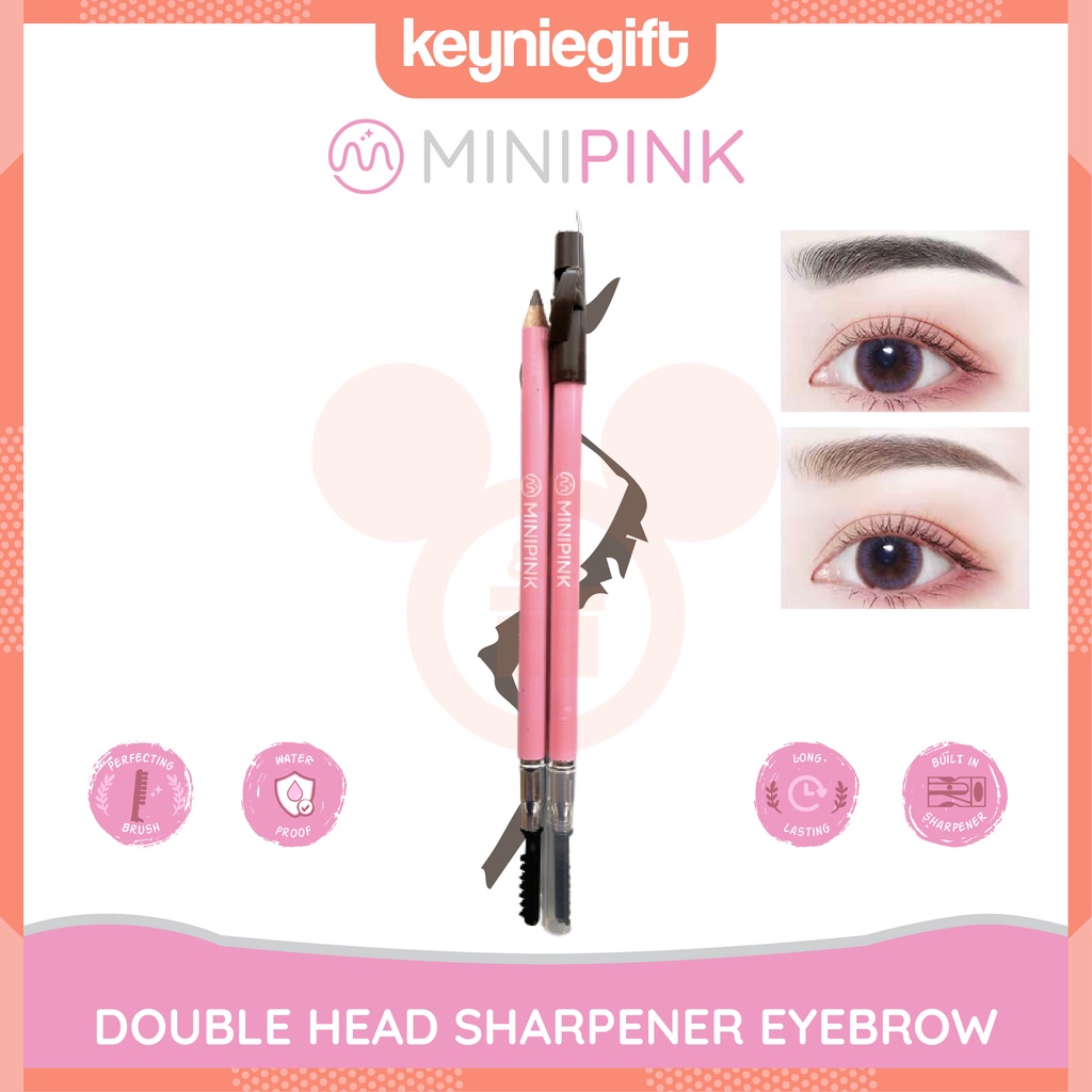 Minipink Pensil Alis Double Head Anti Air Tahan Lama Eyebrow Serutan Brush Sharpener MP010