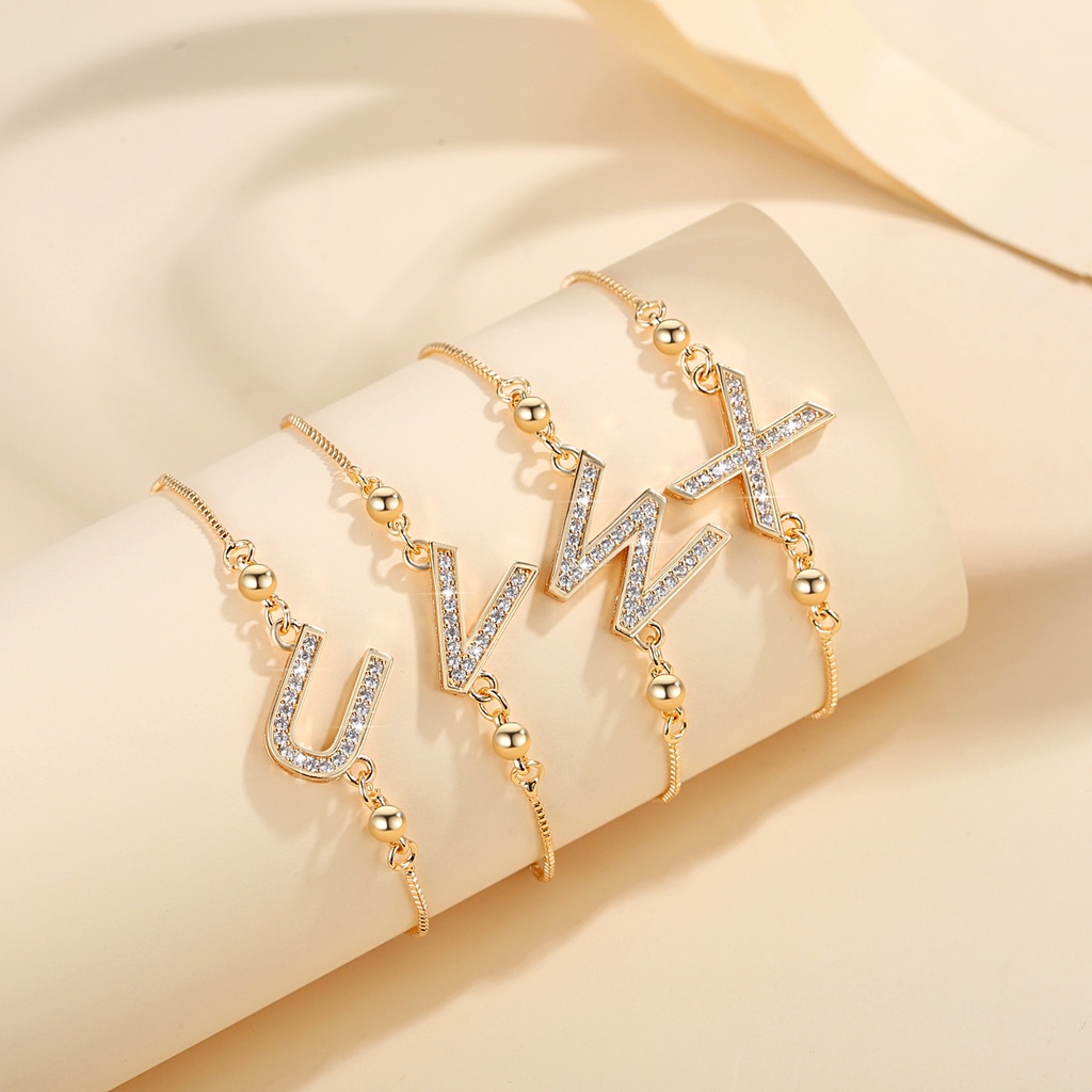 Y888 【Barang spot】Gelang Serut  Titanium Wanita Huruf Anti Karat 18k Lapis Emas  Berlian Gelang Adjustable Fashion Aksesoris