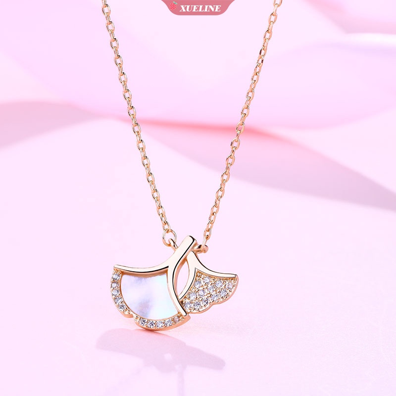 Indah Perhiasan shell ginkgo Daun Liontin Kalung Perempuan rose gold Disepuh Asli Desain Tanabata Festival Hadiah Hari Valentine [ZXL]