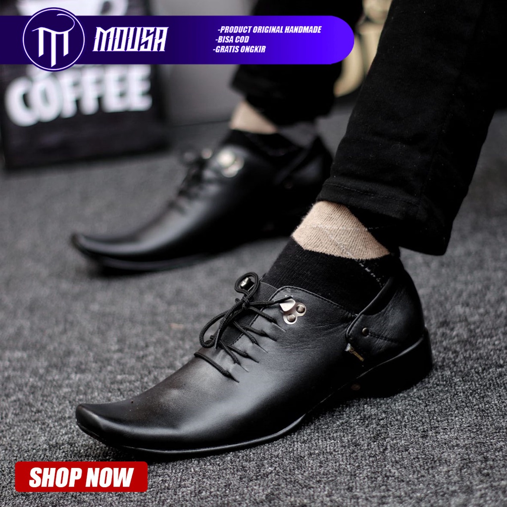 Sepatu Pantofel Kerja Kantor Kulit Asli Formal Hitam Pria Mousa Bones