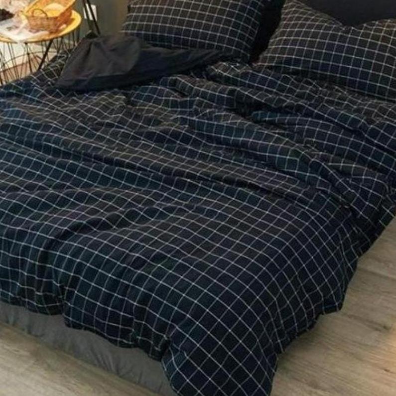 ☽ SPREI GRID MOTIF KOTAK - KOTAK HITAM, ABU, PUTIH / SPREI AESTHETIC ー