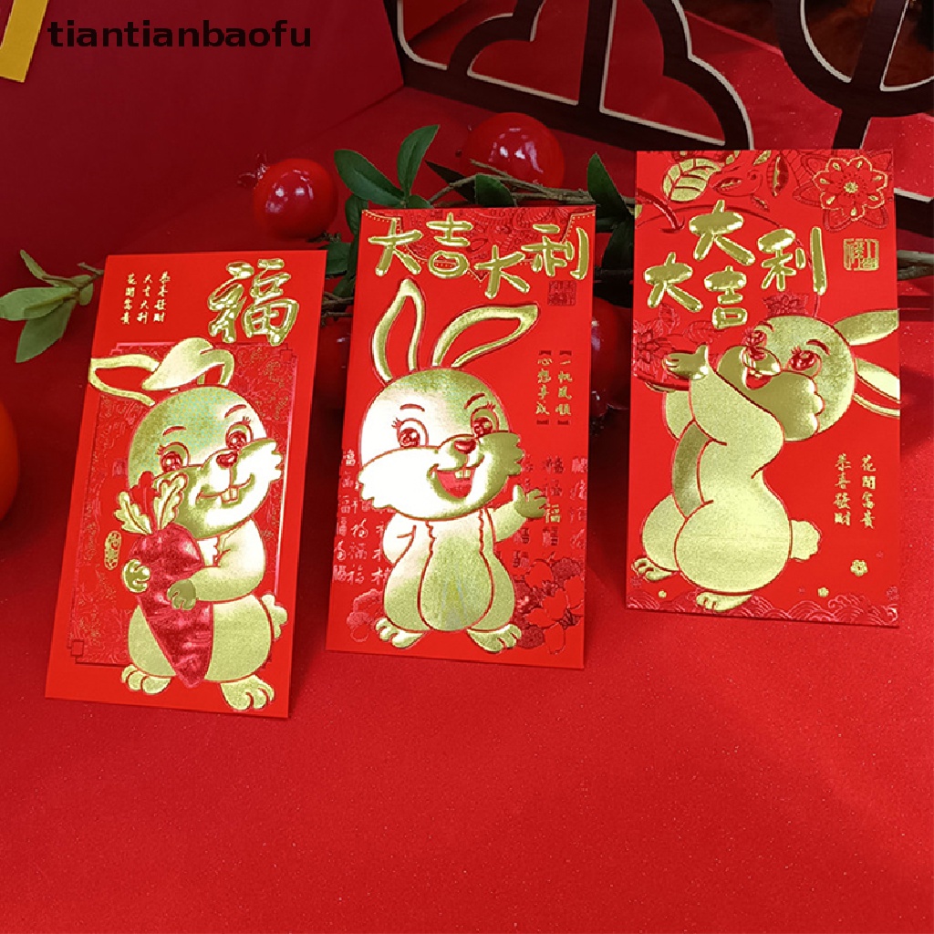 [tiantianbaofu] 6 Pcs Kartun Anak Uang Packing Tas Amplop Merah Festival Musim Semi Hongbao Butik
