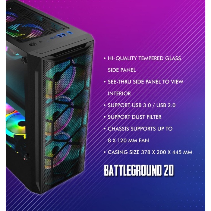 Casing simbadda Battleground 20 + 3 Fan RGB Gaming Case