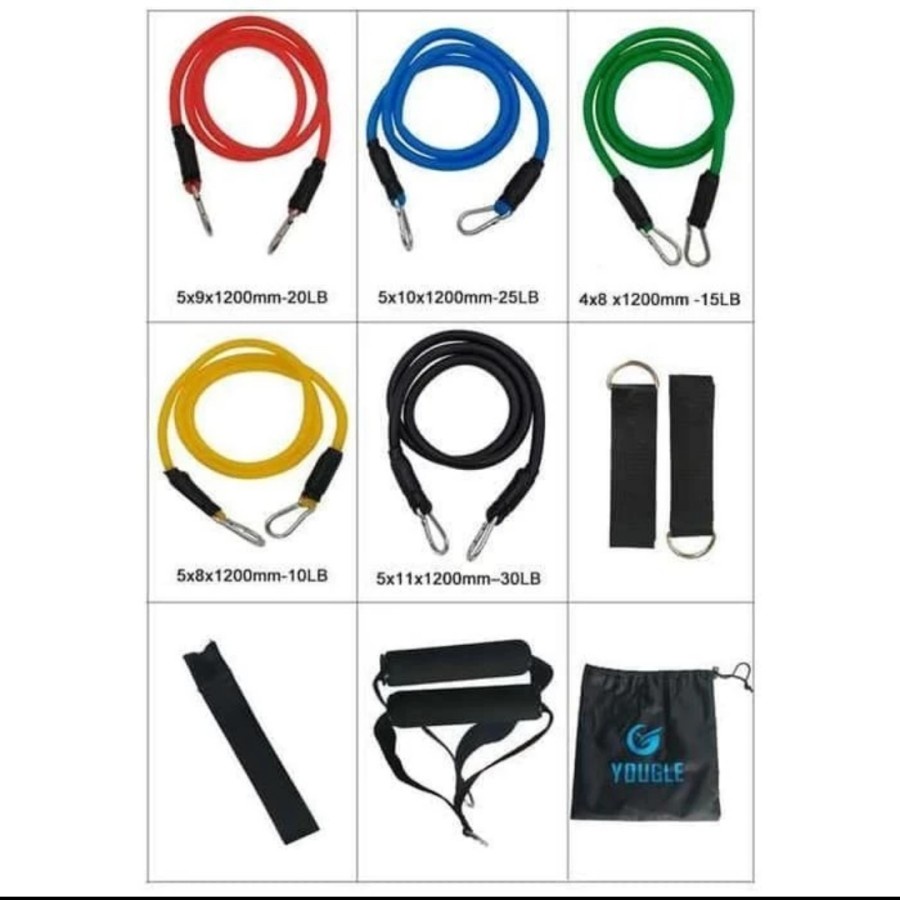 Resistance Band Set 11 pcs Tali Yoga Gym Stretching Rope Pilates Otot