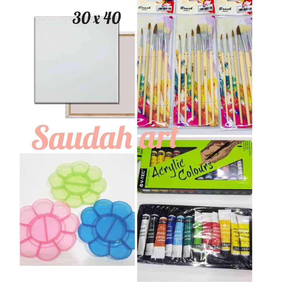 

(S-T8)♔☞ Paket Kanvas Lukis (kanvas 30x40,kuas,palet,cat akrilik) bisa cod