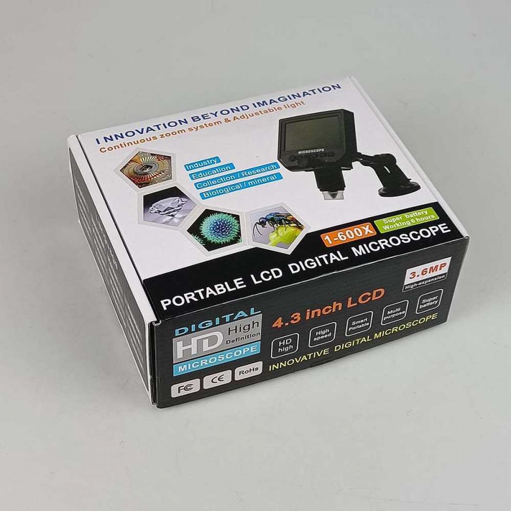 Mikroskop Digital 3.6MP 600X Rechargeable dengan Monitor Metal Stand