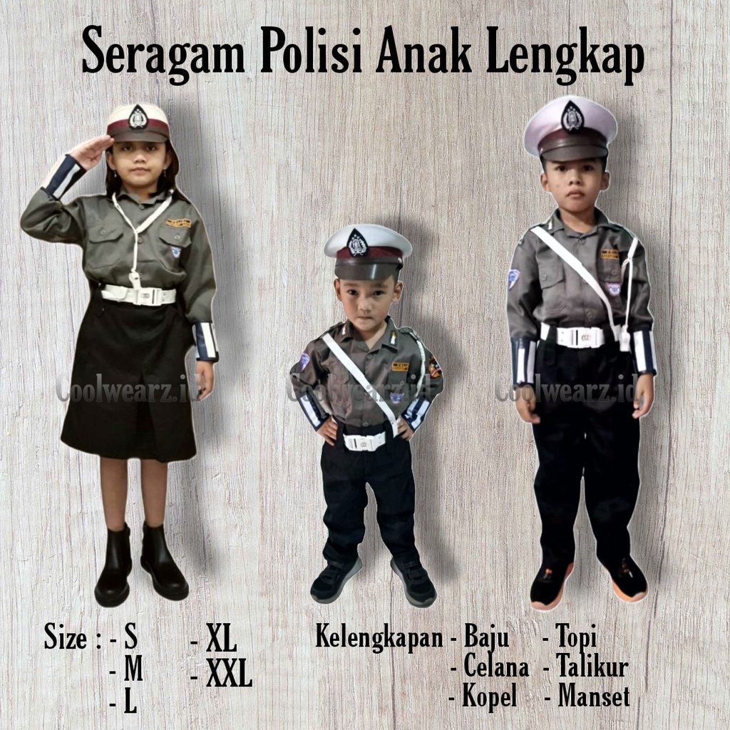 Seragam Baju Polisi Anak Laki Laki Perempuan | Kostum Polisi Anak Lengkap | Kostum Profesi Pocil Pol