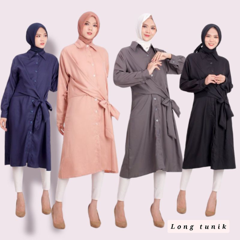 LONG TUNIK WANITA VARIASI TALI( 0810) KANCING DEPAN