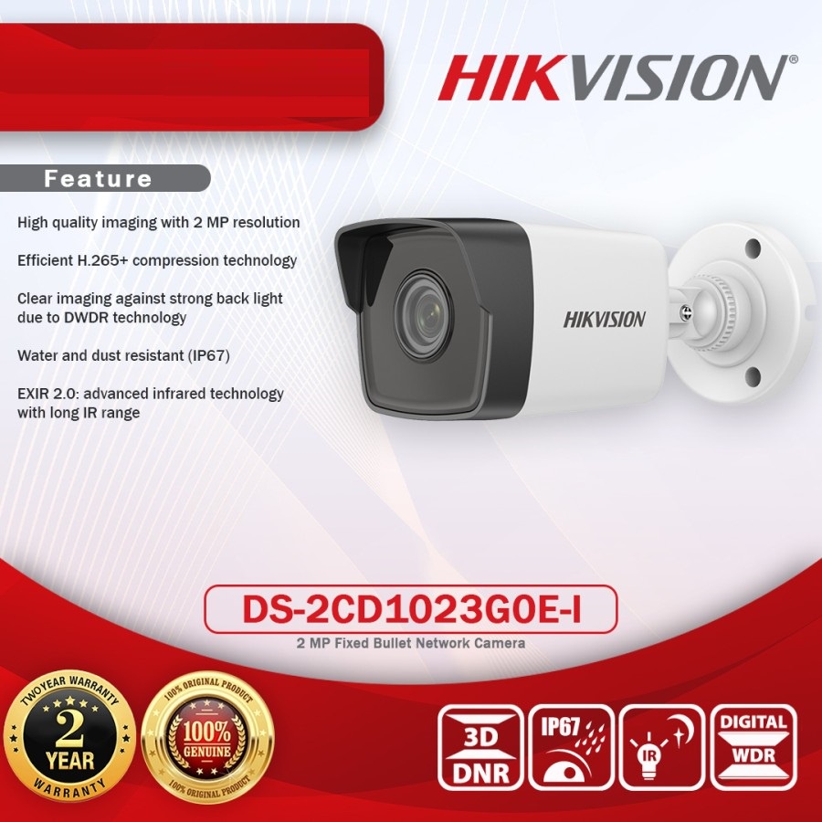 IP CAMERA HIKVISION 1080P DS-2CD1023G0E-I / Support H.265+ WDR