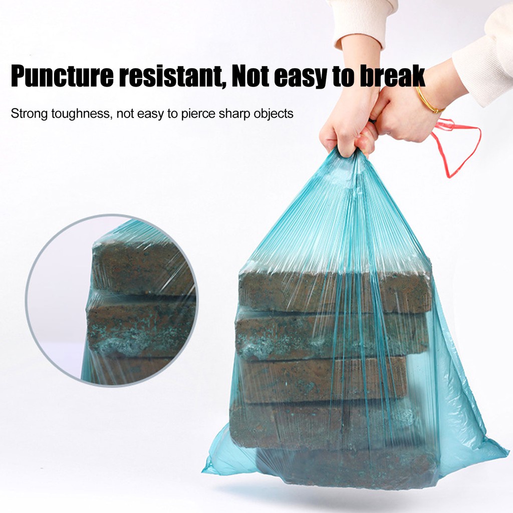 15 LEMBAR/ROLL Disposable KANTONG PLASTIK SAMPAH DENGAN TALI 45X50CM KANTONG PLASTIK GULUNG TRASH Large Trash Bag