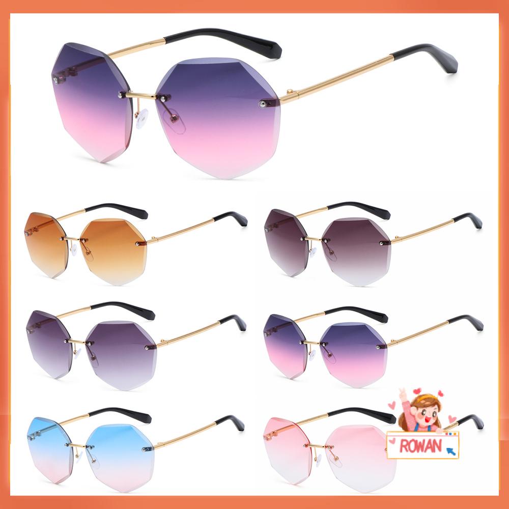 R-flower Rimless Sunglasses Trendy Klasik Bingkai Logam Frameless Eyewear Lensa Berwarna Kacamata Matahari