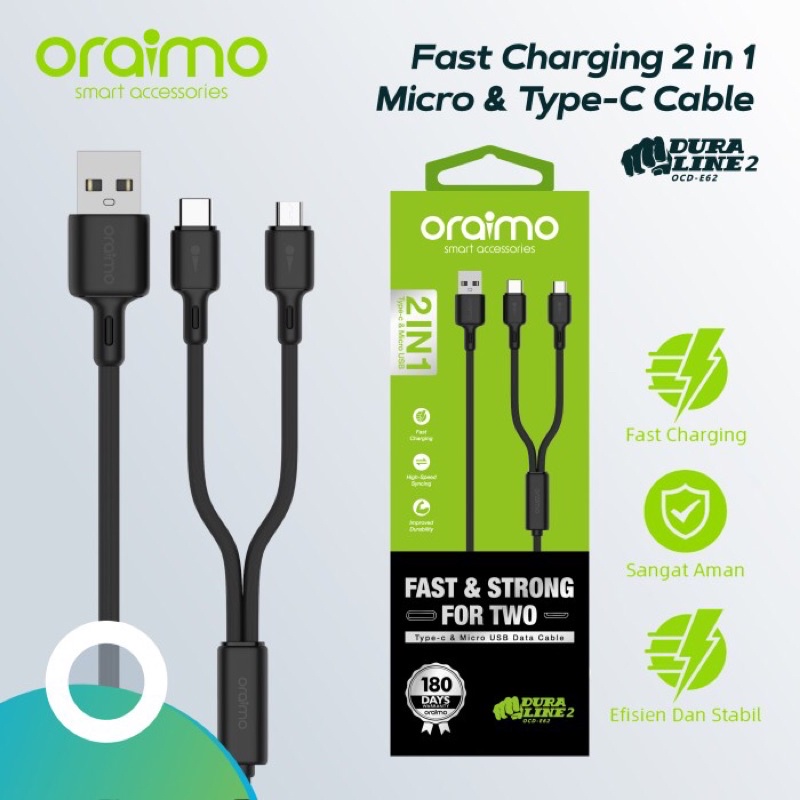 Kabel Data Oraimo Oraimo OCD-E62 Kabel Data 2in1 Fast Charging Micro USB &amp; Type-C Cable