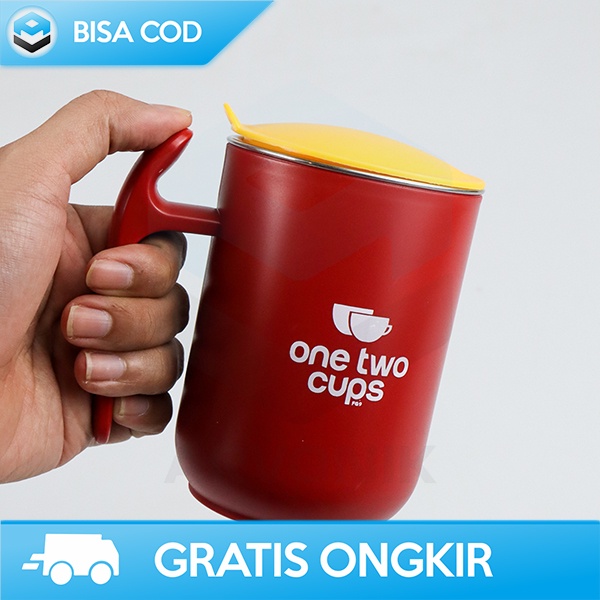 GELAS KOPI STAINLESS GELAS GAGANG DENGAN TUTUP ONETWOCUPS STYLISH