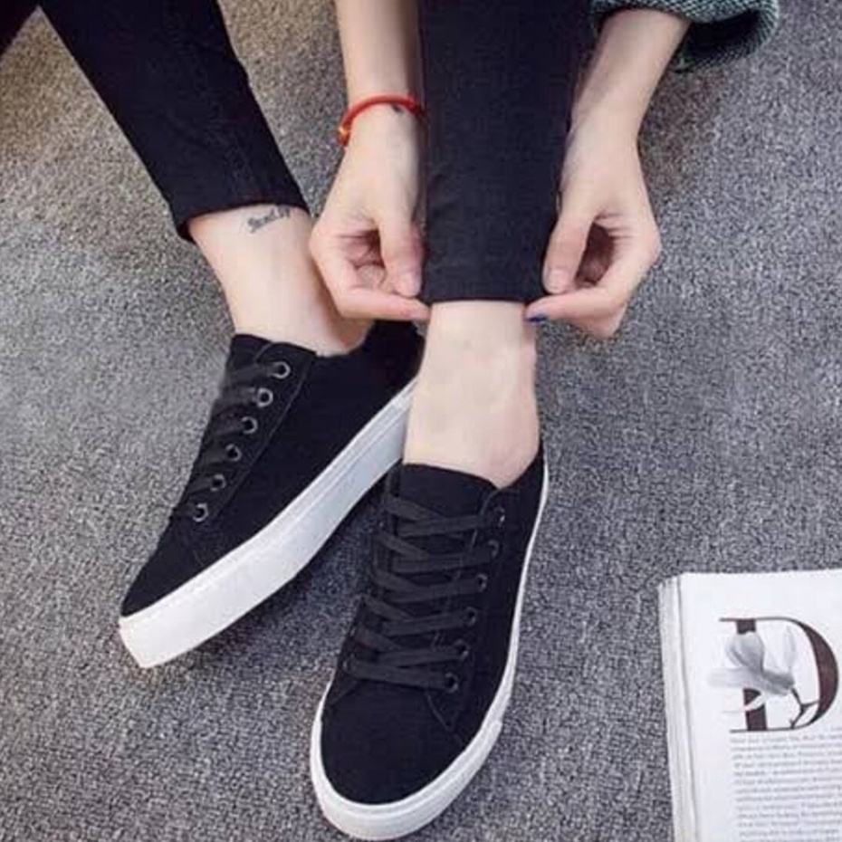 Sepatu Wanita Sneakers kanvas hitam Sepatu Cewek Kets Sepatu Sekolah Formal Wanita Vnz-02