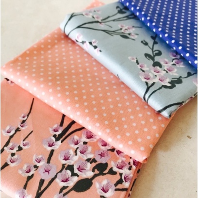 Kain Katun Jepang Motif Bunga Sakura Polkadot per 1/2 meteran
