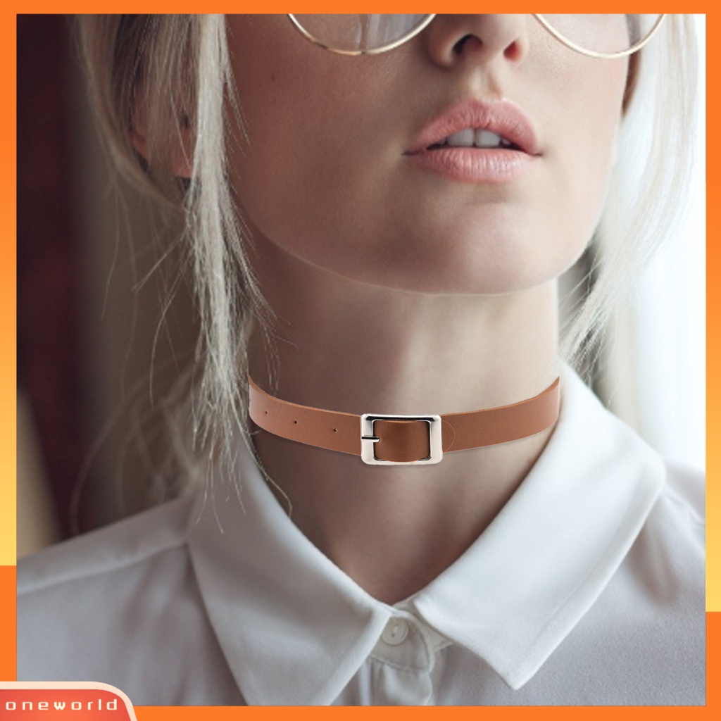 [WONE] Kalung Punk Retro Kulit Imitasi Gesper Choker Necklace Untuk Pacaran