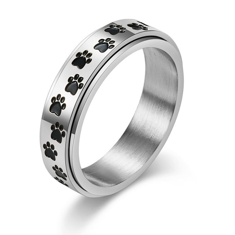 Menghilangkan Kecemasan Cincin Figet Spinner Rings Baja Titanium Lucu Kaki Anjing Pertunangan Pernikahan Janji Band Perhiasan Hadiah