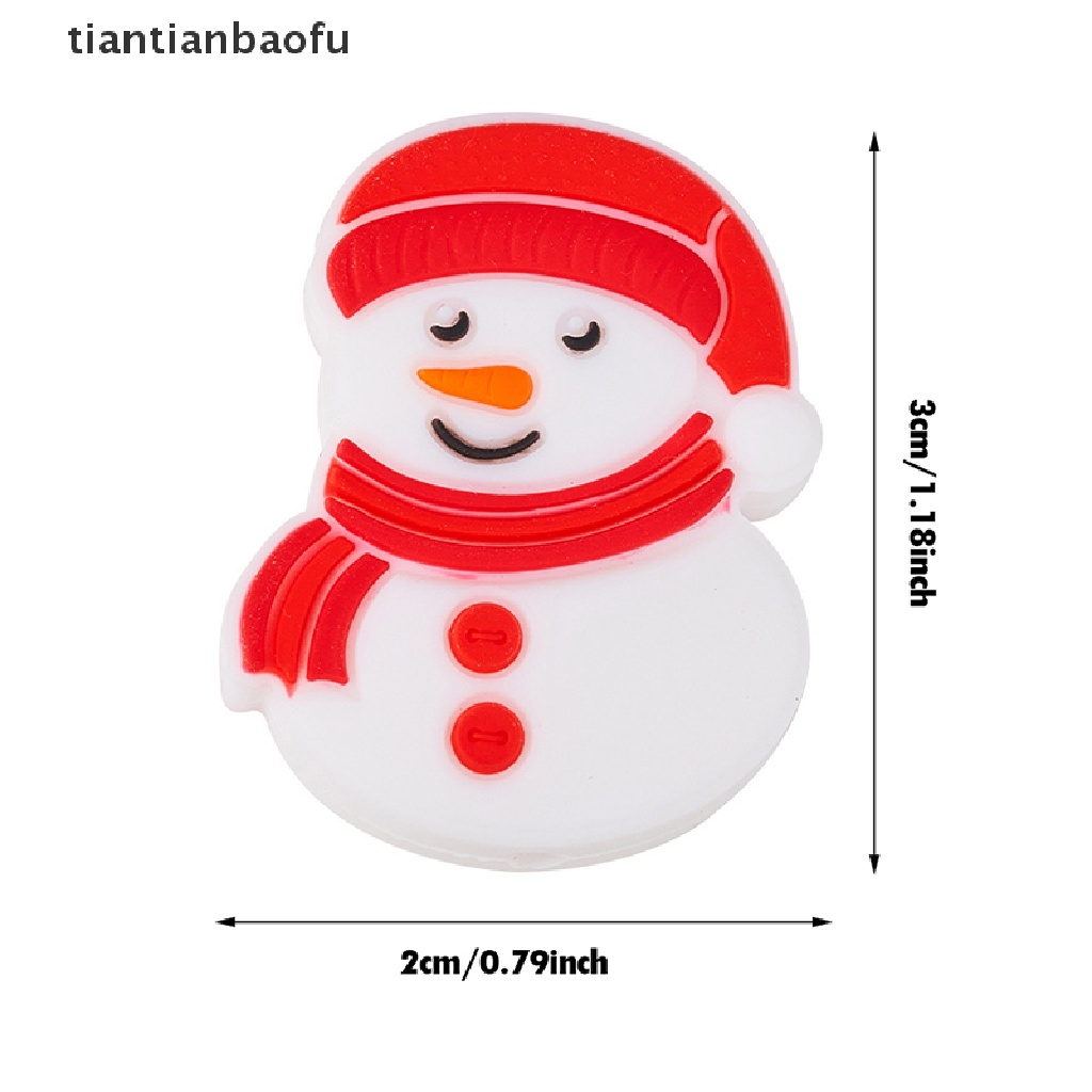 [tiantianbaofu] 1 Pcs Santa Claus Snowman Kaus Kaki Natal Manik-Manik Silikon Food Grade Silicone Teether DIY Dot Rantai Kalung Bayi Molar Butik