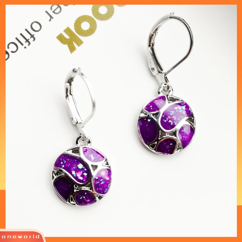 [WONE] Fashion Wanita Faux Opal Putaran Sepak Bola Menjuntai Leverback Earrings Perhiasan Hadiah