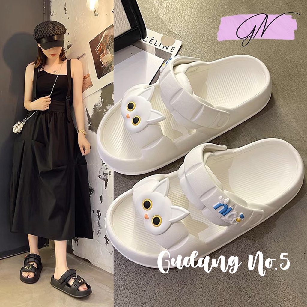 GN-888-1 Sandal Selop Jelly Tali Dua Wanita Motif Kucing Import Yesplus PCU