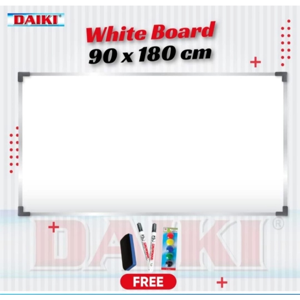 

Daiki whiteboard magnetic single face size 90 x 180 cm, WB uk 80 x 180 cm /Papan tulis gantung.