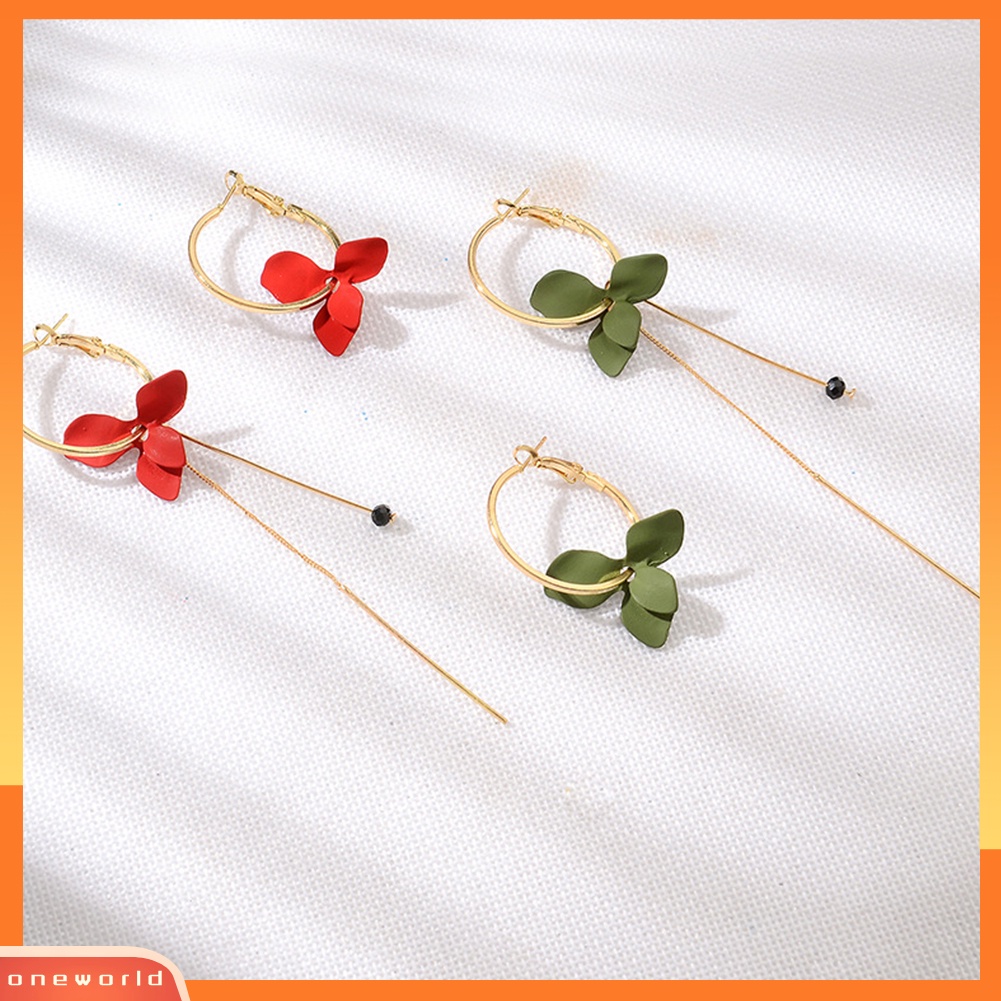 [WONE] Wanita Fashion Kelopak Drop Linear Menjuntai Asimetris Leverback Earrings Jewelry