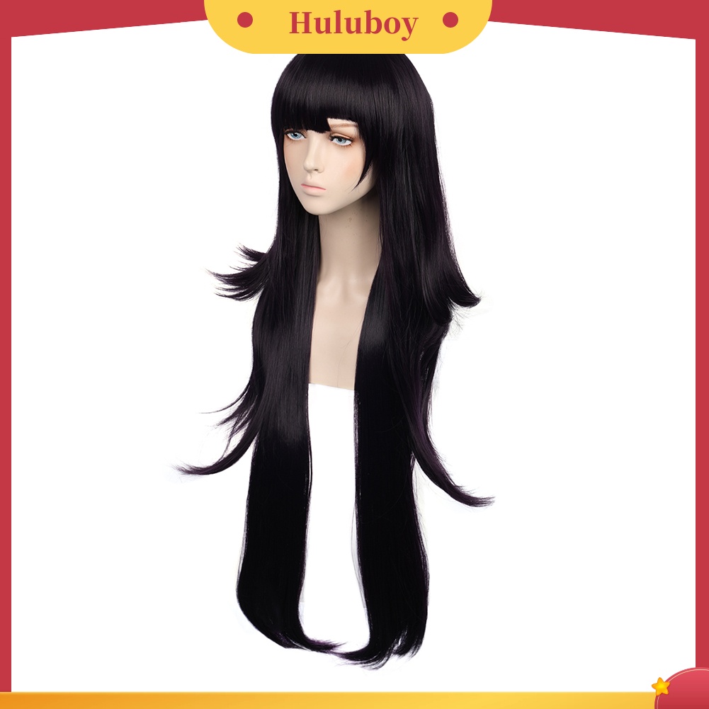 Wig Rambut Sintetis Model Panjang Lurus Warna Hitam Untuk Cosplay Anime