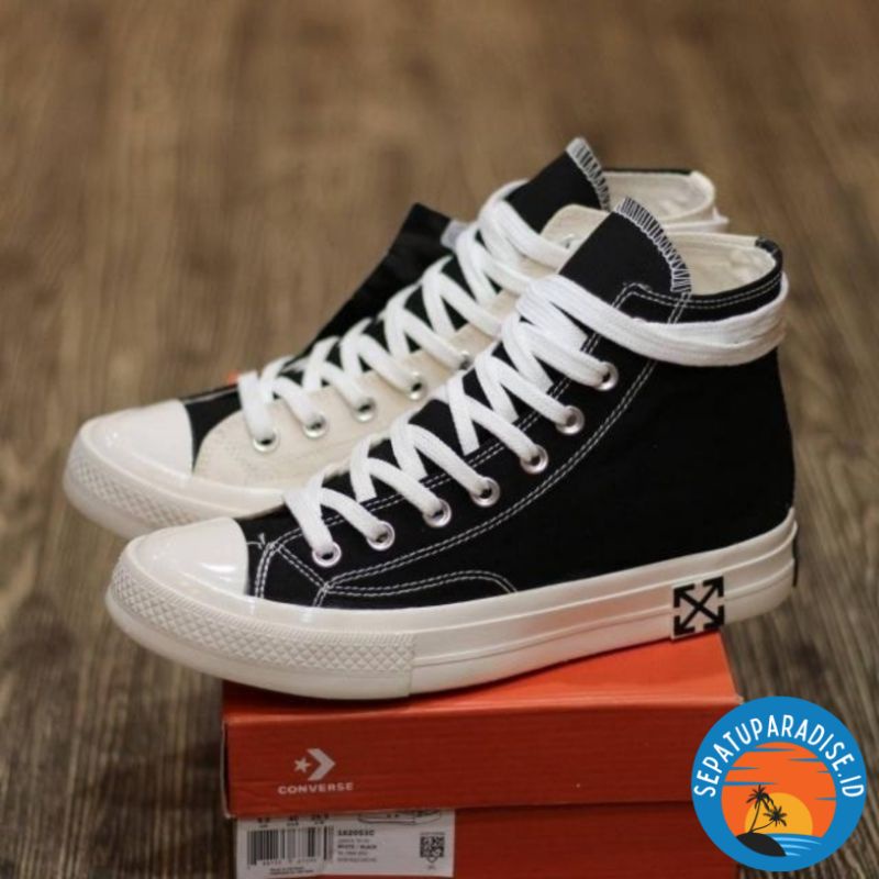 Sepatu Sneakers 70S X OFF WHITE HIGH BLACK CREAM Pria/Wanita Premium High Quality